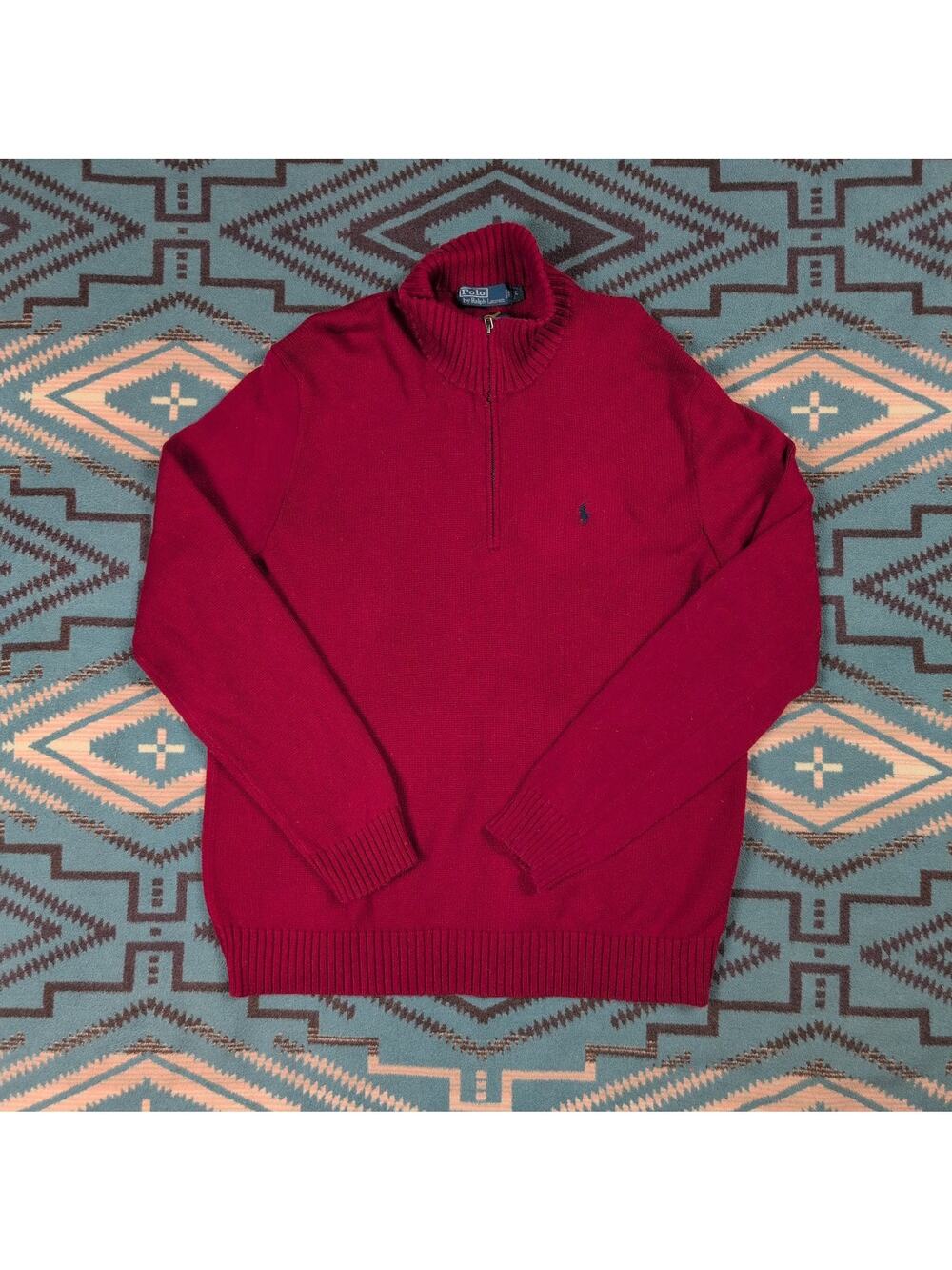 Vintage 1990's Polo Ralph Lauren Sweater XL Red Quarter 1/4 Zip Pullover Knit